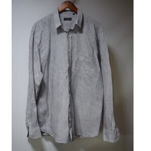 Pepito's Made in Italy Gray 100% Linen Stripe Button Front Shirt Men's Large